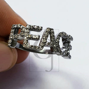 PEACE Word Saying Design Rosecut Pave Diamond Rings 925 Sterling Silver Handmade Silver Finish Fashionable Diamond Rings