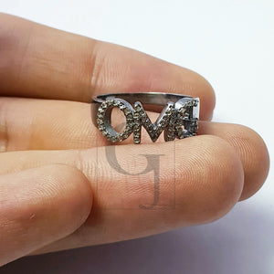 OMG ring word saying ring Rosecut pave diamond rings 925 sterling silver handmade silver finish lates design diamond rings