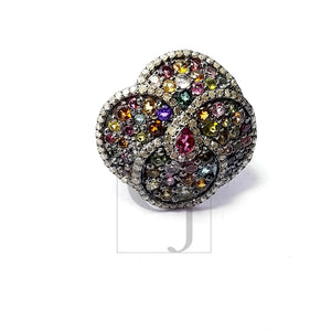 Multi coloured tourmaline stone Very beautiful Rosecut pave diamond rings 925 sterling silver handmade designer victorian look diamond rings