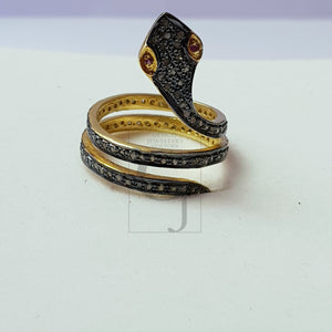 Snake Diamond Ring Rosecut Pave Diamond Rings 925 Sterling Silver Handmade Silver Finish Diamond Ring