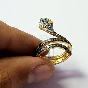 Snake Diamond Ring Rosecut Pave Diamond Rings 925 Sterling Silver Handmade Silver Finish Diamond Ring