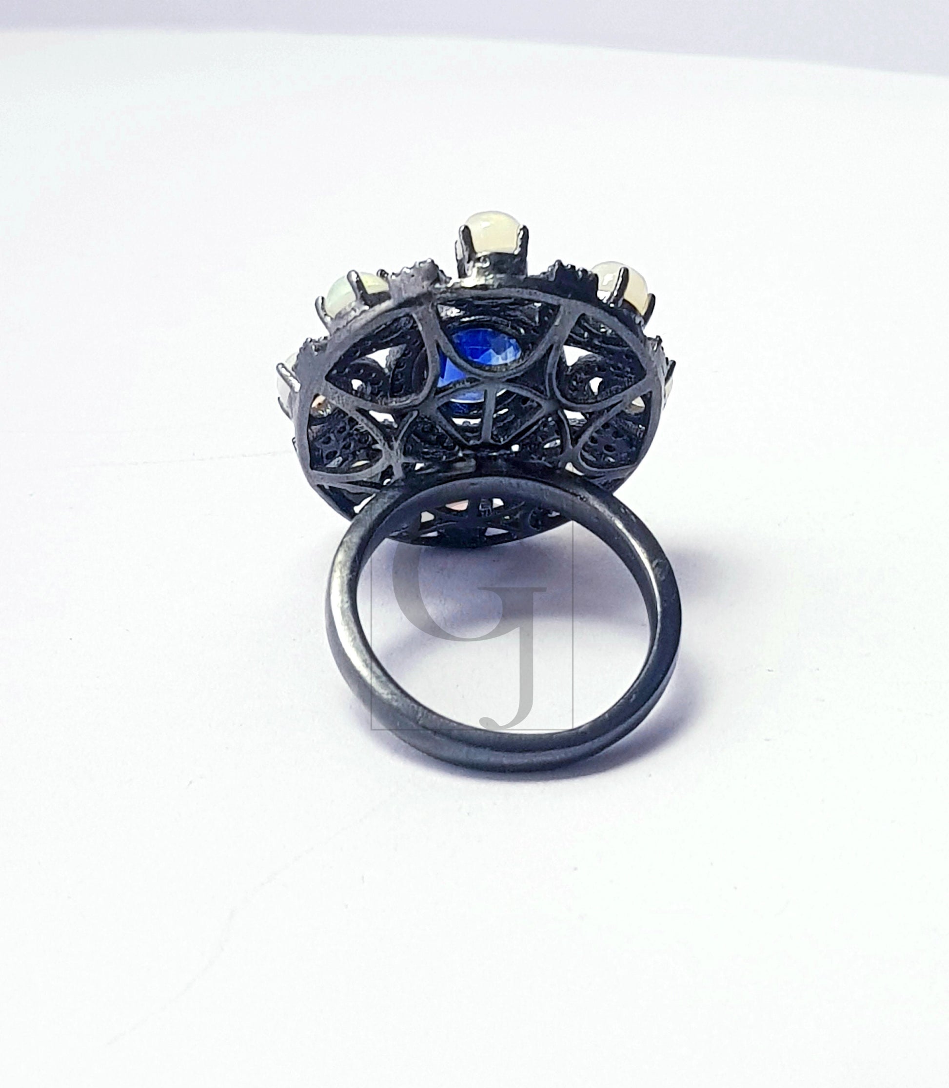 Rocecut pave diamond rings 925 sterling silver handmade silver finish diamond opal and kyanite stone very beautiful  rings