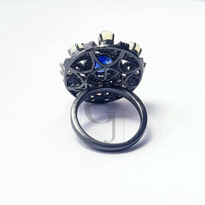 Rocecut pave diamond rings 925 sterling silver handmade silver finish diamond opal and kyanite stone very beautiful  rings