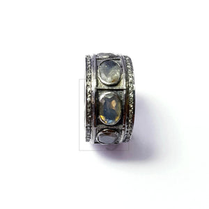 Antique Look Labradorite Ring Design Rosecut Pave Diamond Rings 925 Sterling Silver Handmade Silver Finish Diamond Ring