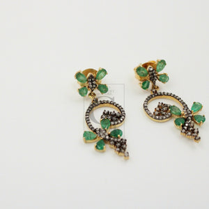 Beautiful Butterfly Emerald Earring Rosecut Pave Diamond Earrings 925 Sterling Silver Handmade Silver Finish Diamond Earrings