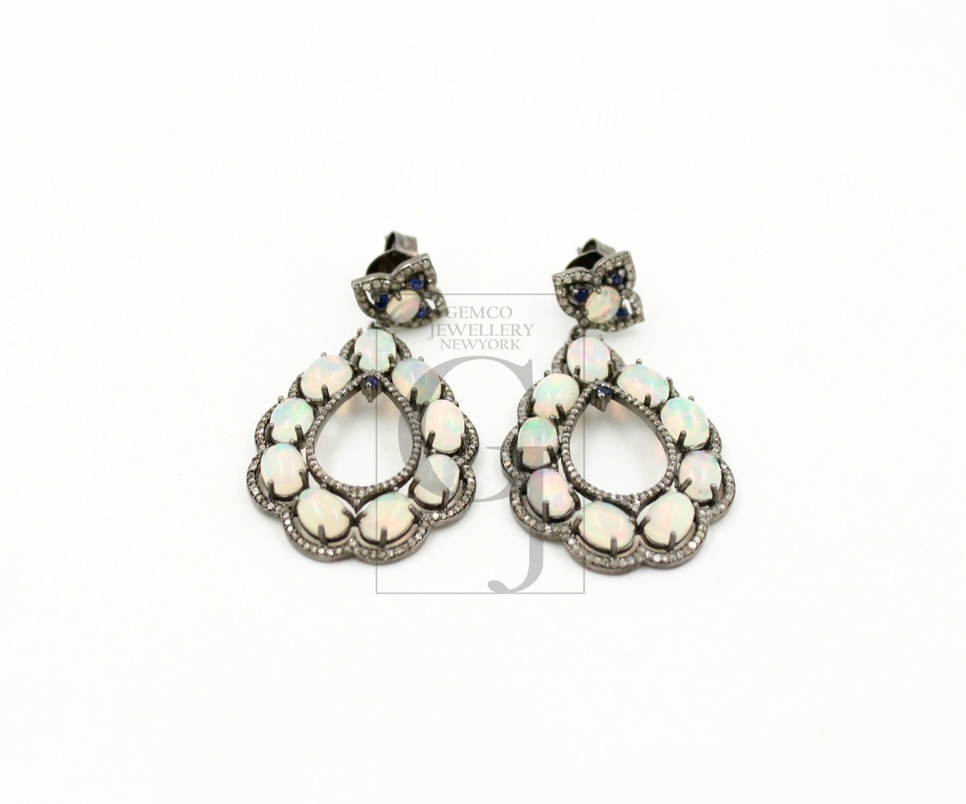 Very Beautiful Natural Opal Designer Earring Rosecut Pave Diamond Earrings 925 Sterling Silver Handmade Silver Finish Diamond Earring