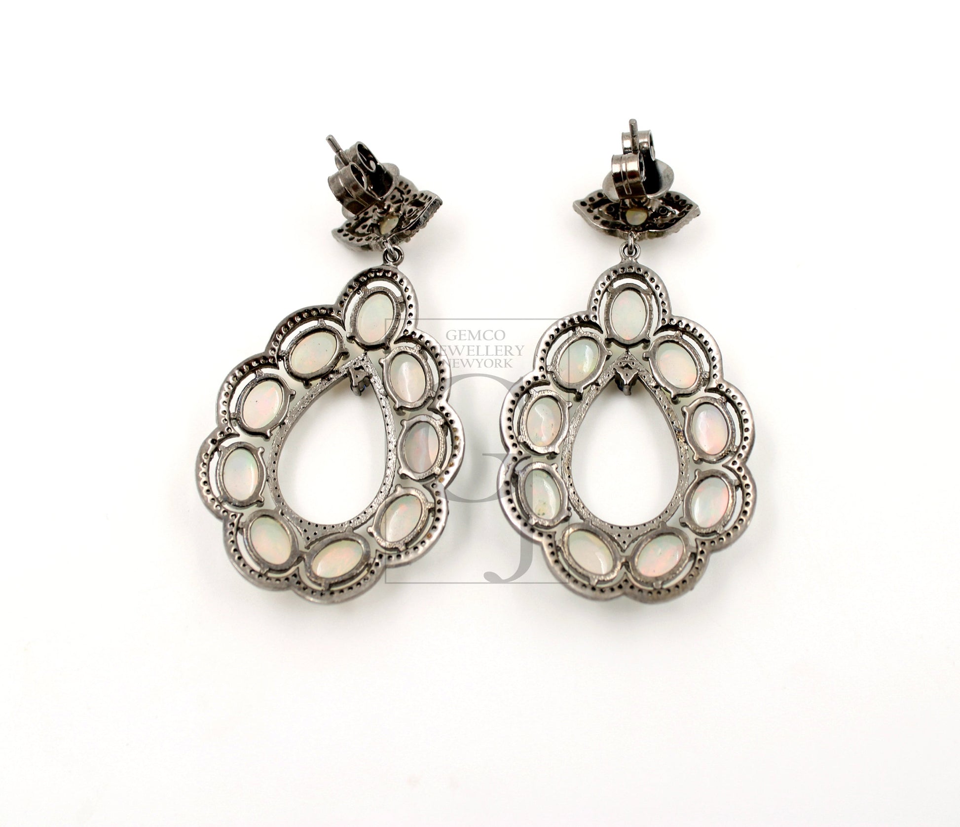 Very Beautiful Natural Opal Designer Earring Rosecut Pave Diamond Earrings 925 Sterling Silver Handmade Silver Finish Diamond Earring