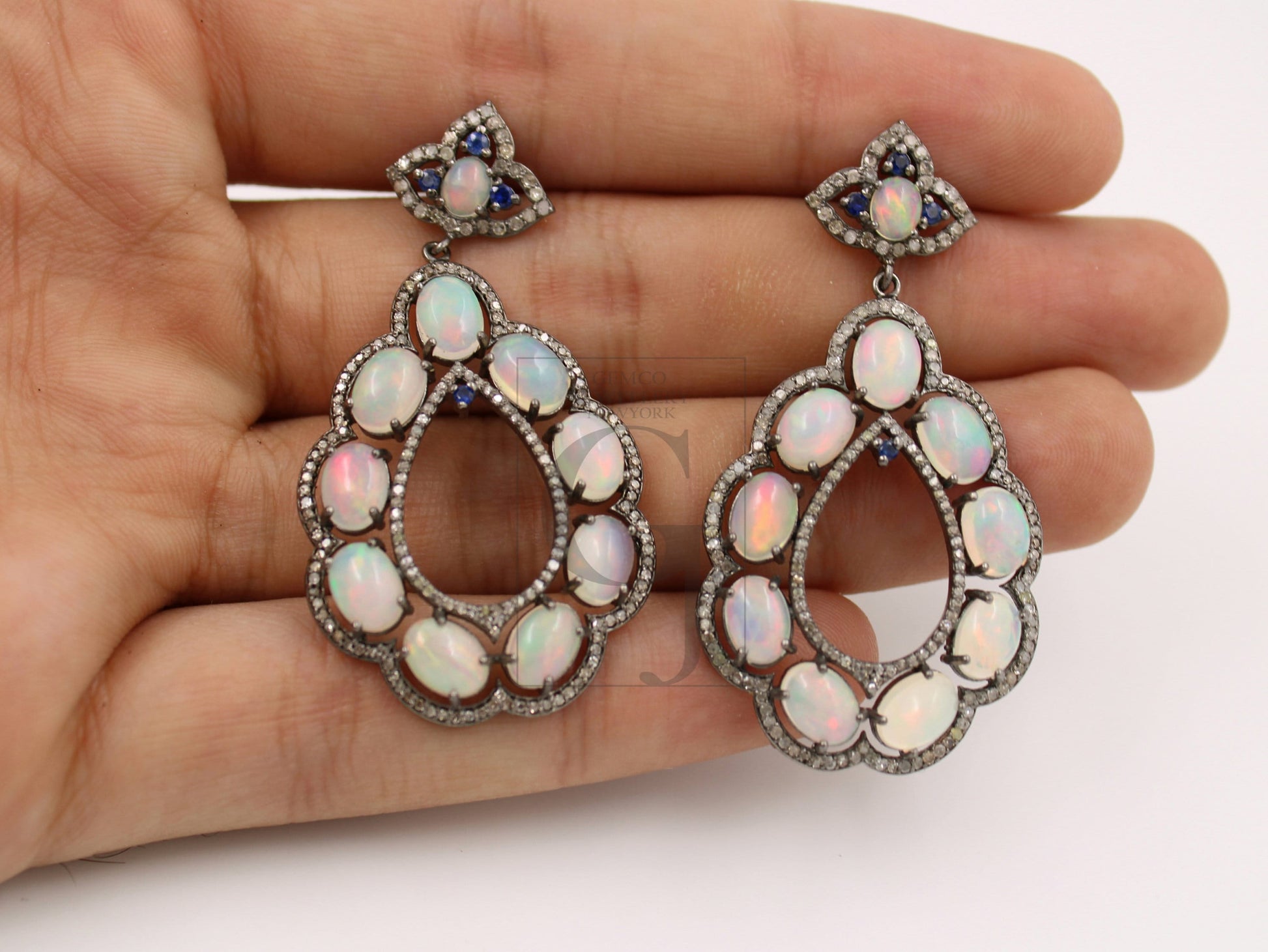 Very Beautiful Natural Opal Designer Earring Rosecut Pave Diamond Earrings 925 Sterling Silver Handmade Silver Finish Diamond Earring