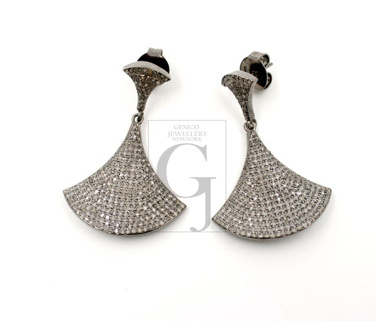 Very Beautiful Diamond Earrings Rosecut Pave Diamond Earrings 925 Sterling Silver Handmade Silver Finish Diamond Earrings