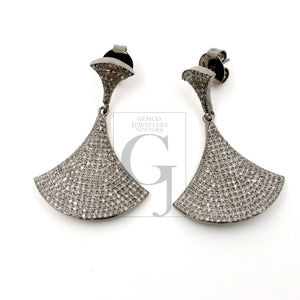 Very Beautiful Diamond Earrings Rosecut Pave Diamond Earrings 925 Sterling Silver Handmade Silver Finish Diamond Earrings