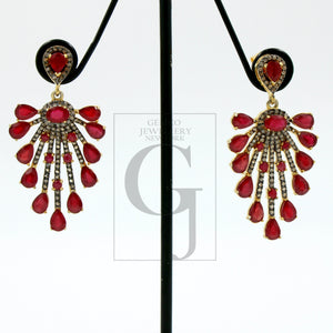 Very beautiful designer Vermail Gold Ruby designer earring stone with rosecut diamond pave setting diamond earring