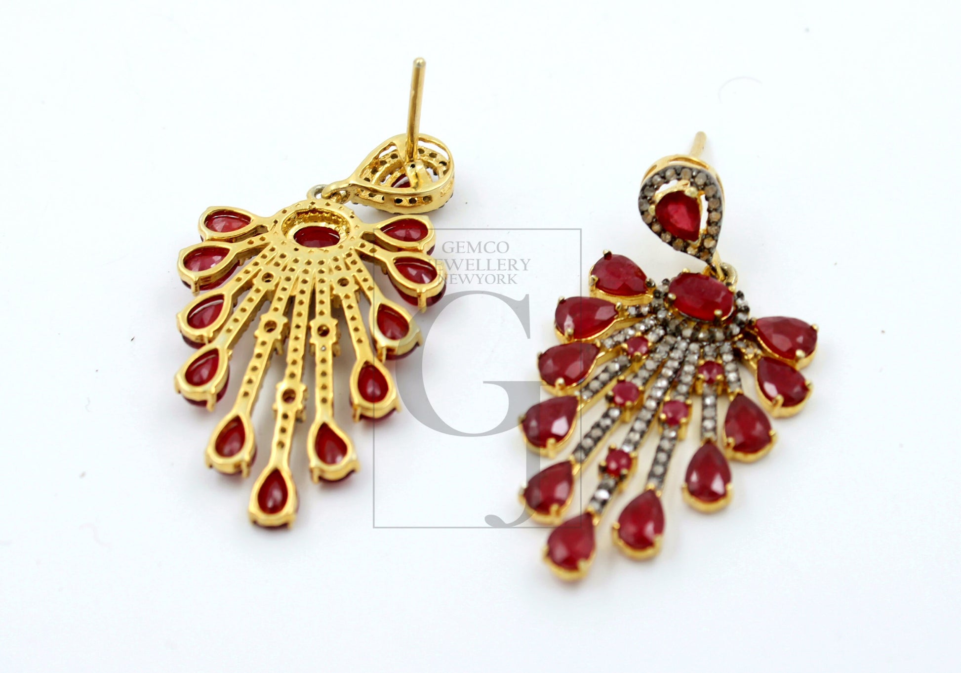 Very beautiful designer Vermail Gold Ruby designer earring stone with rosecut diamond pave setting diamond earring