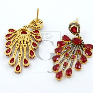 Very beautiful designer Vermail Gold Ruby designer earring stone with rosecut diamond pave setting diamond earring