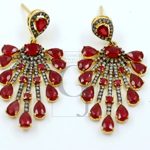 Very beautiful designer Vermail Gold Ruby designer earring stone with rosecut diamond pave setting diamond earring