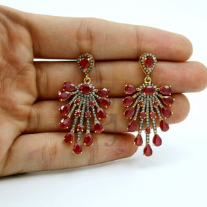 Very beautiful designer Vermail Gold Ruby designer earring stone with rosecut diamond pave setting diamond earring