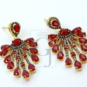 Very beautiful designer Vermail Gold Ruby designer earring stone with rosecut diamond pave setting diamond earring