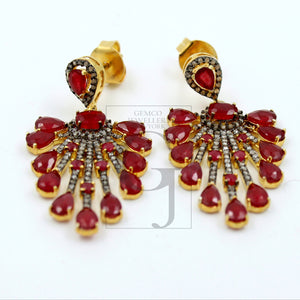 Very beautiful designer Vermail Gold Ruby designer earring stone with rosecut diamond pave setting diamond earring