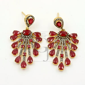 Very beautiful designer Vermail Gold Ruby designer earring stone with rosecut diamond pave setting diamond earring