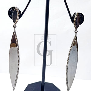 Beautiful Long Design Pave Diamond Earring  Sterling Silver Earring Pave Diamond Silver Earring 925 Sterling  Diamond Earring
