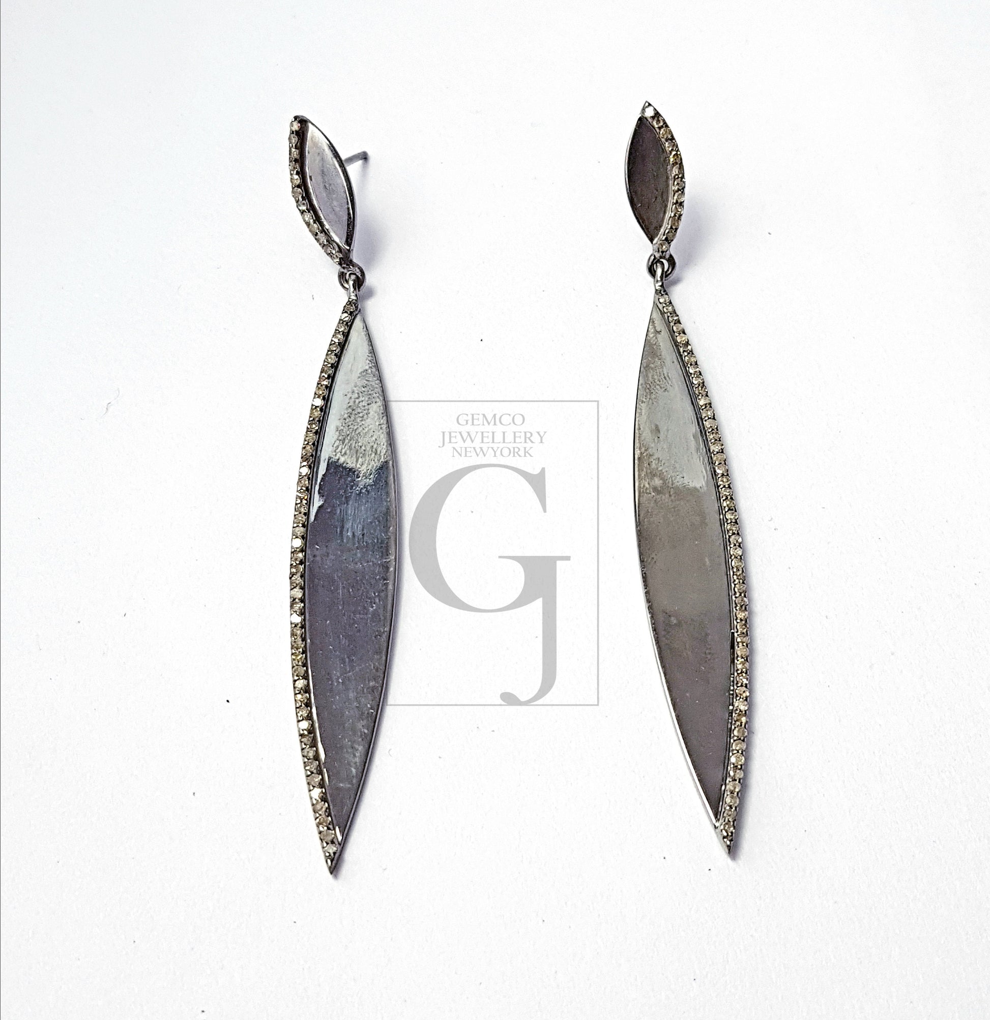 Beautiful Long Design Pave Diamond Earring  Sterling Silver Earring Pave Diamond Silver Earring 925 Sterling  Diamond Earring