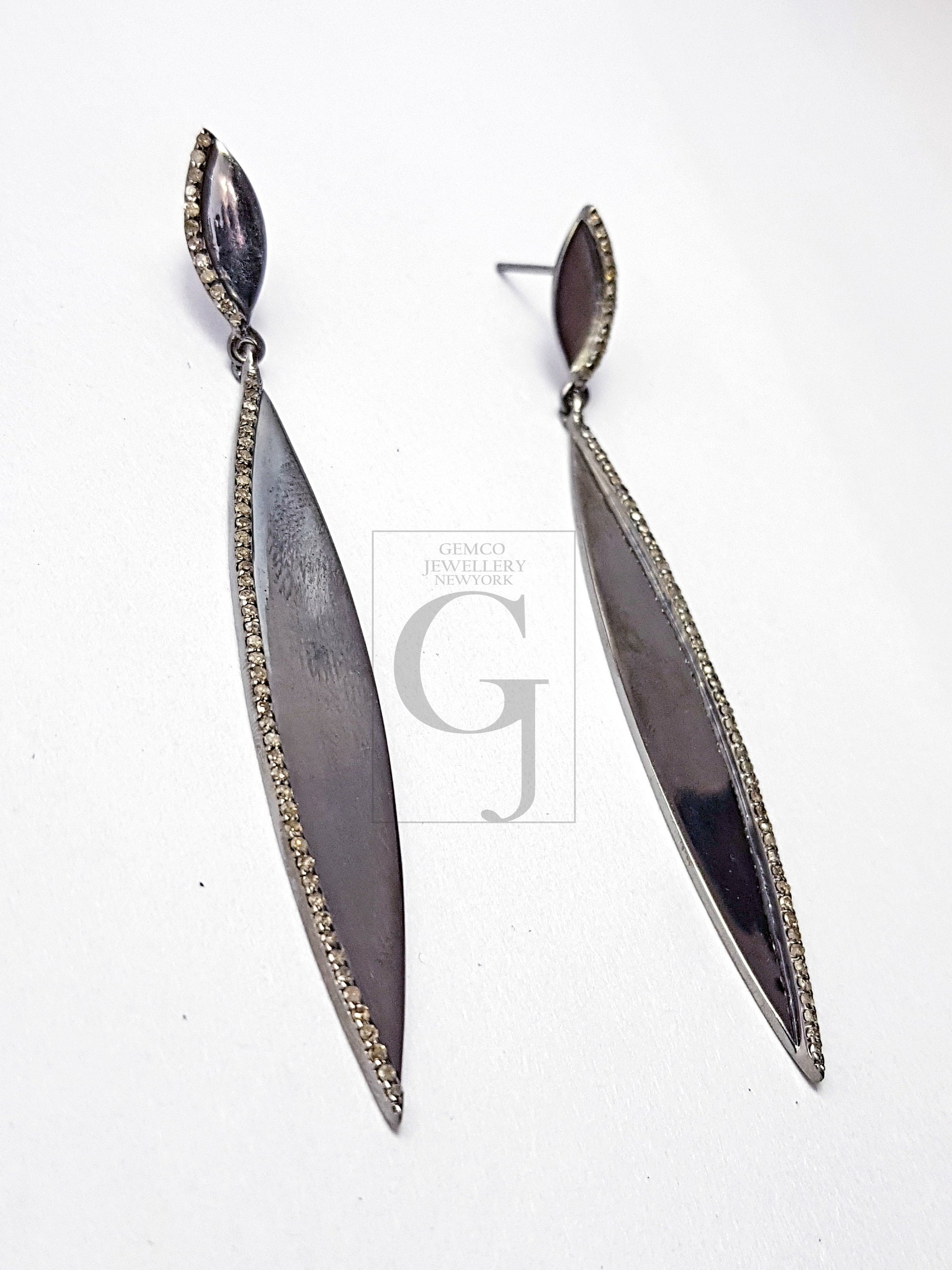 Beautiful Long Design Pave Diamond Earring  Sterling Silver Earring Pave Diamond Silver Earring 925 Sterling  Diamond Earring