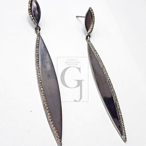 Beautiful Long Design Pave Diamond Earring  Sterling Silver Earring Pave Diamond Silver Earring 925 Sterling  Diamond Earring