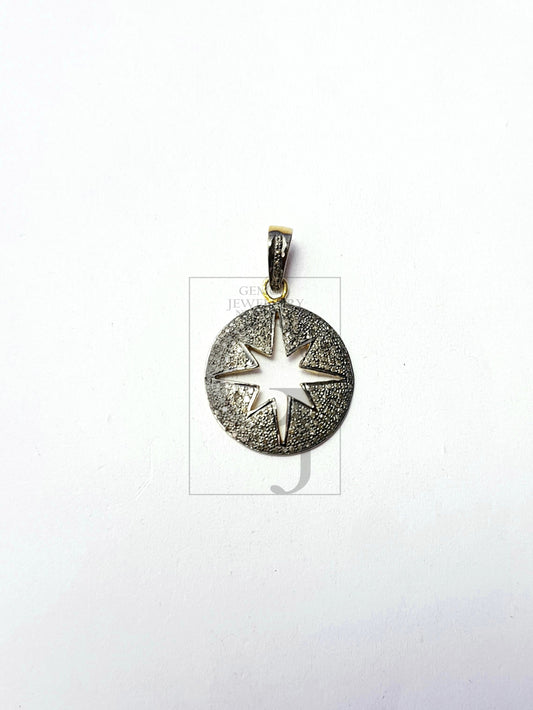 Starburst Designer Rosecut Pave Diamond Pendant 925 Sterling Silver Handmade Finish Diamond Jewelry Pendant