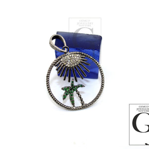 Very beautiful beach designer emerald Rosecut pave diamond pendant 925 sterling silver handmade finish diamond jewelry necklace pendant