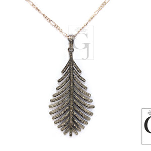 Antique Look Oxidized Leaf Designer Pendant Rosecut Pave Diamond Pendant 925 Sterling Silver Handmade Finish Diamond Charms Necklace Pendant