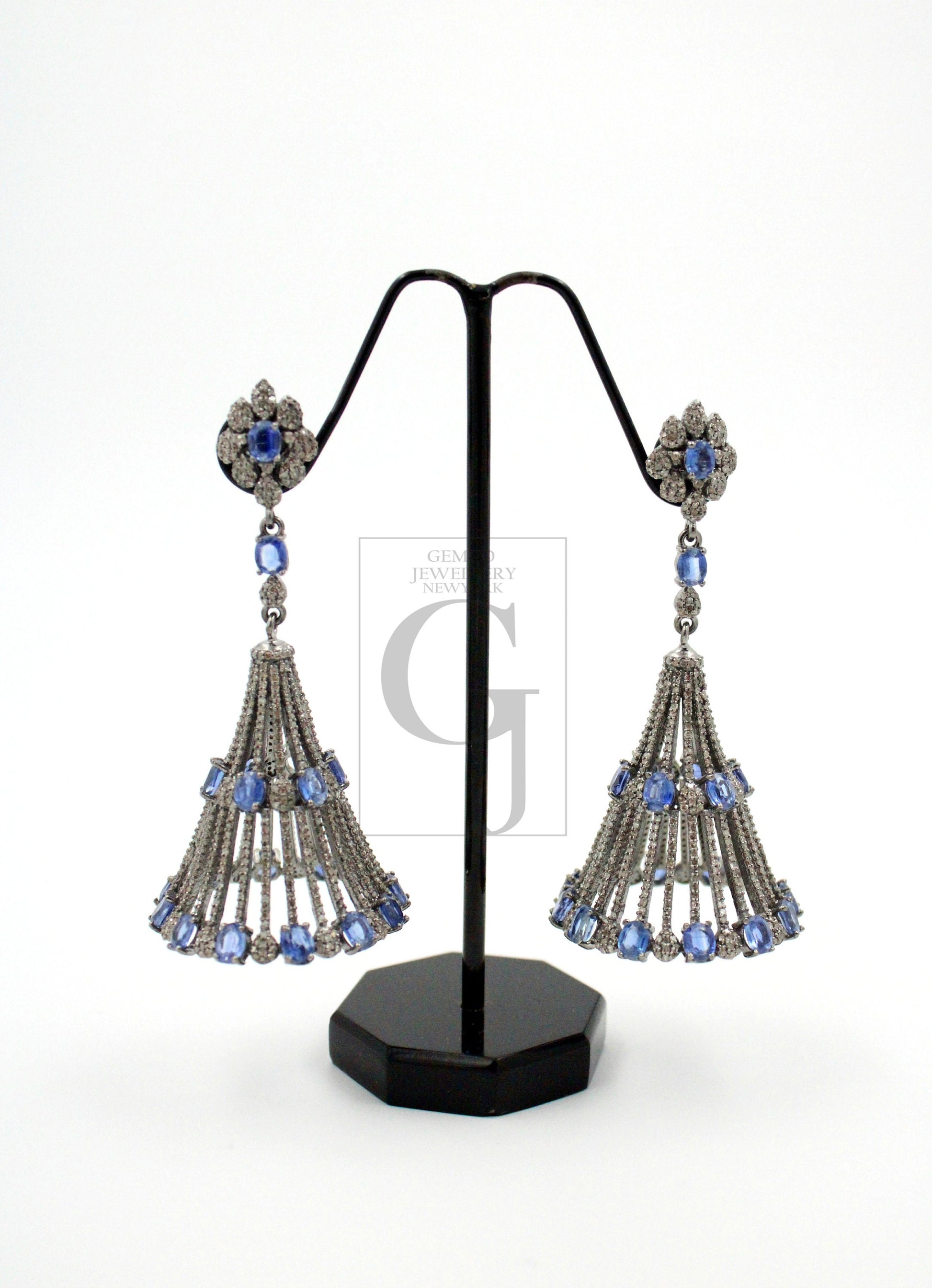 Very beautiful kaynite oxidized designer earring Rosecut pave diamond earrings 925 sterling silver handmade silver finish diamond earrings