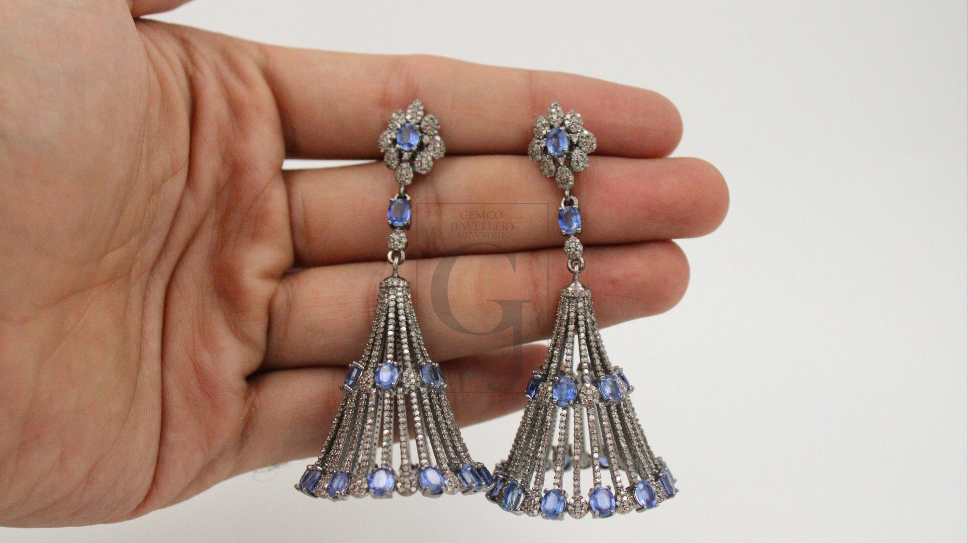 Very beautiful kaynite oxidized designer earring Rosecut pave diamond earrings 925 sterling silver handmade silver finish diamond earrings