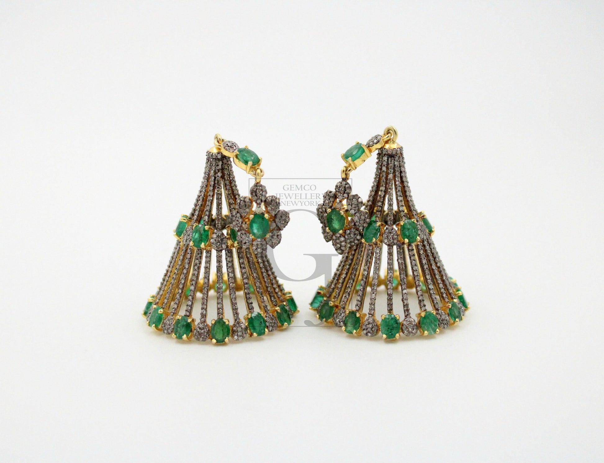 Fashionable designer emerald gold earring Rosecut pave diamond earrings 925 sterling silver handmade silver finish diamond earrings