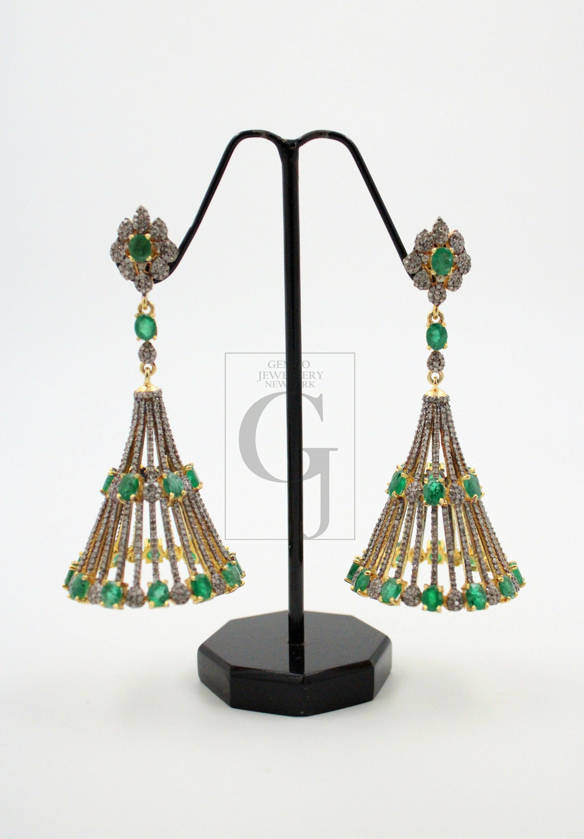 Fashionable designer emerald gold earring Rosecut pave diamond earrings 925 sterling silver handmade silver finish diamond earrings