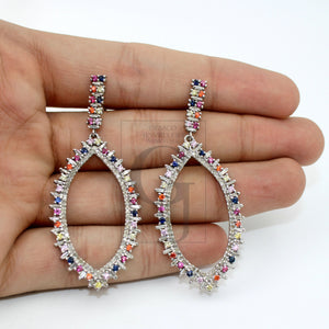 Multi sapphire marquise designer Rosecut pave diamond earrings 925 sterling silver handmade silver finish buggets diamond round earrings