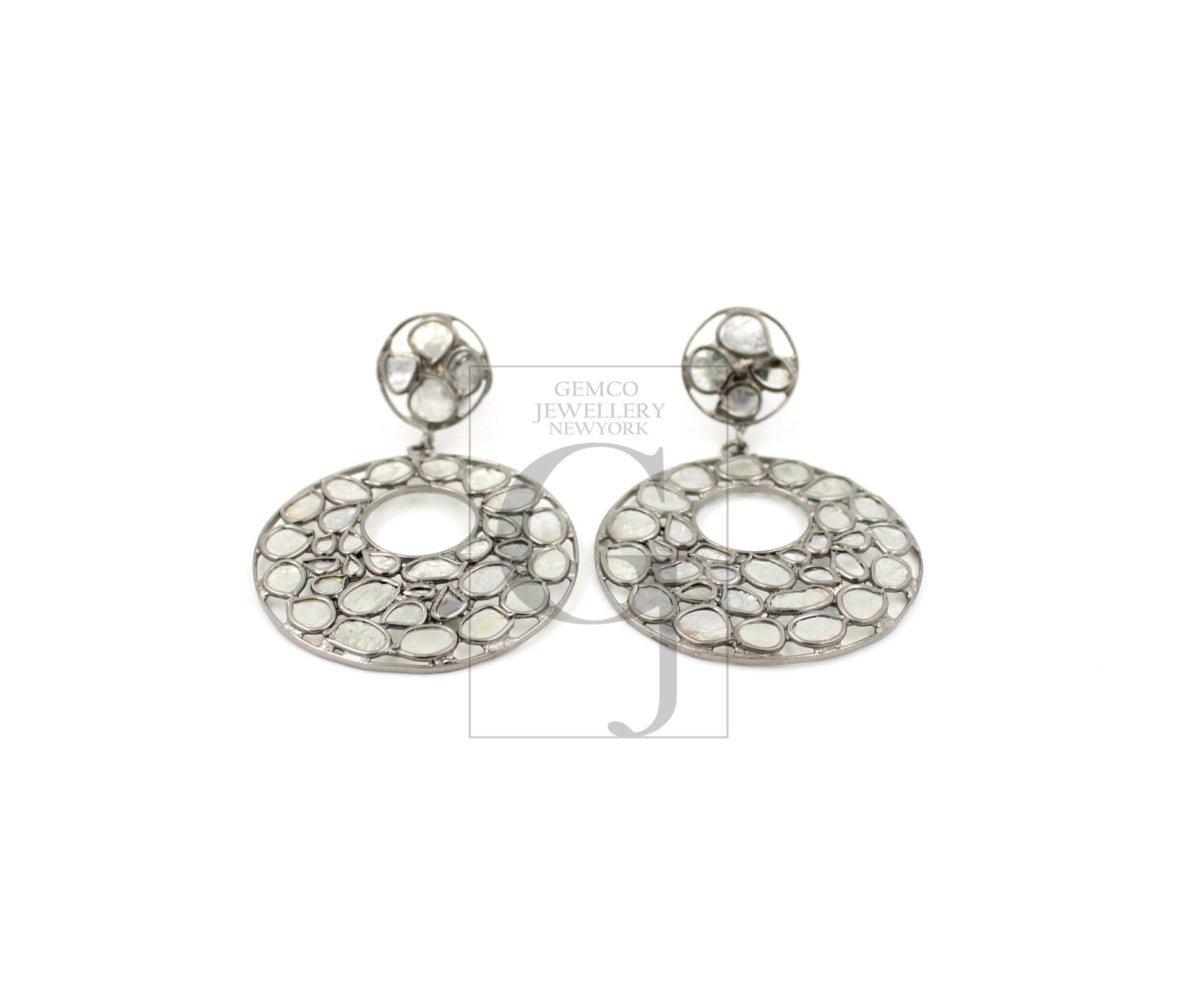 Very beautiful polki diamond designer Rosecut pave diamond earrings 925 sterling silver handmade silver finish flat diamond round earrings