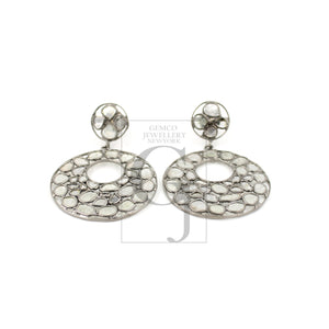 Very beautiful polki diamond designer Rosecut pave diamond earrings 925 sterling silver handmade silver finish flat diamond round earrings