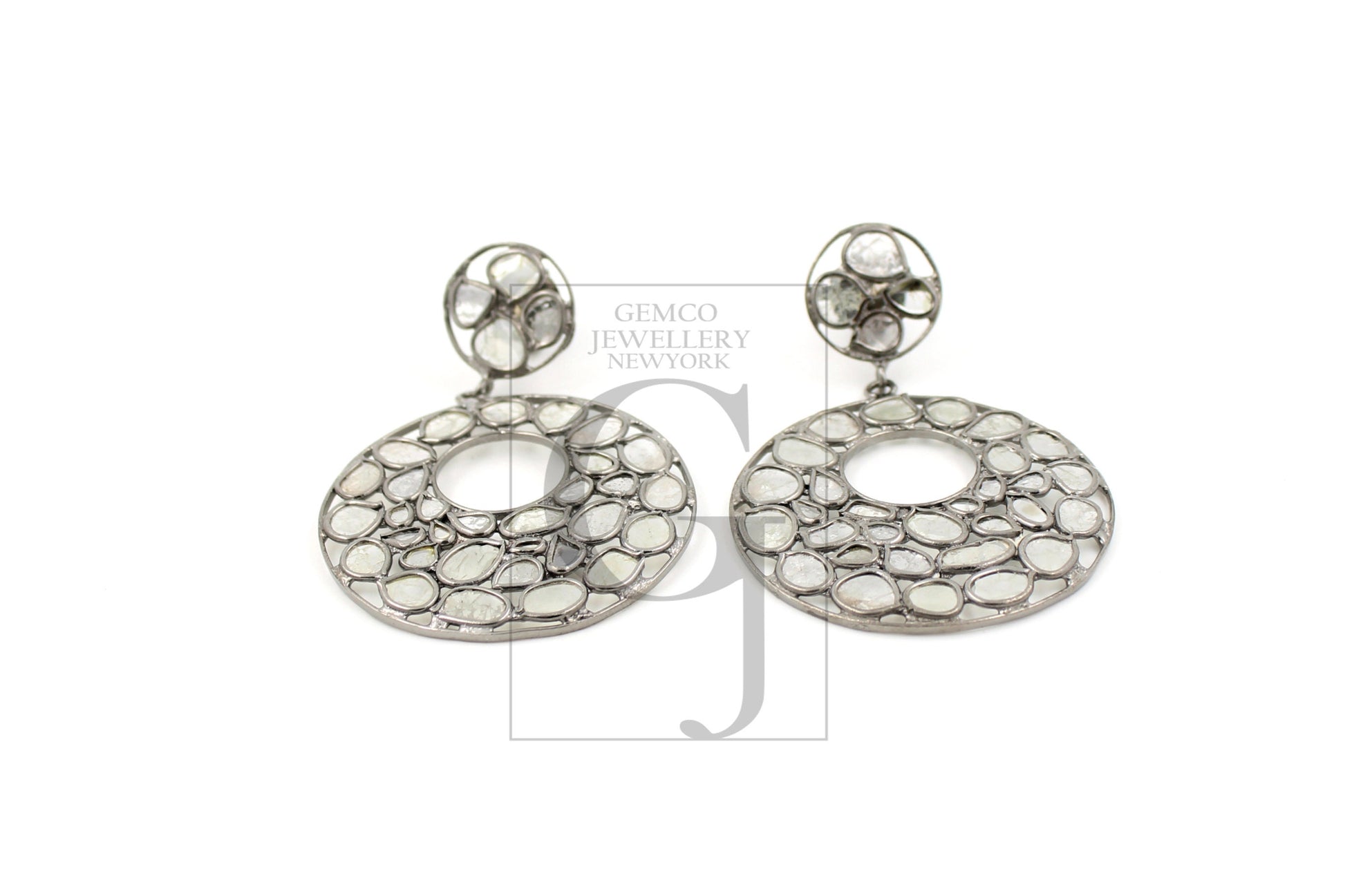 Very beautiful polki diamond designer Rosecut pave diamond earrings 925 sterling silver handmade silver finish flat diamond round earrings