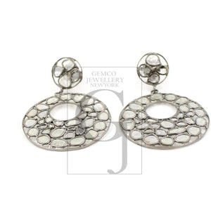 Very beautiful polki diamond designer Rosecut pave diamond earrings 925 sterling silver handmade silver finish flat diamond round earrings