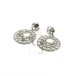 Very beautiful polki diamond designer Rosecut pave diamond earrings 925 sterling silver handmade silver finish flat diamond round earrings