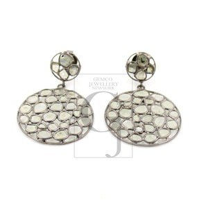 Fashionable round polki diamond earring Rosecut pave diamond earrings 925 sterling silver handmade silver finish flat diamond round earrings