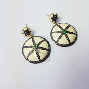 Enameling designer emerald earring Rosecut pave diamond earrings 925 sterling silver handmade silver finish diamond earrings