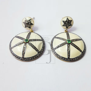 Enameling designer emerald earring Rosecut pave diamond earrings 925 sterling silver handmade silver finish diamond earrings