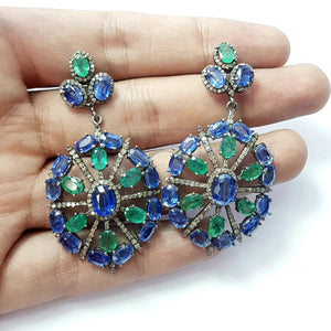 Very beautiful designer Rosecut pave diamond earrings 925 sterling silver handmade silver finish emerald kaynite diamond earrings jewelry