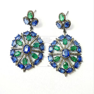 Very beautiful designer Rosecut pave diamond earrings 925 sterling silver handmade silver finish emerald kaynite diamond earrings jewelry