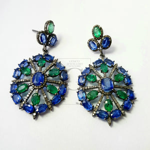 Very beautiful designer Rosecut pave diamond earrings 925 sterling silver handmade silver finish emerald kaynite diamond earrings jewelry