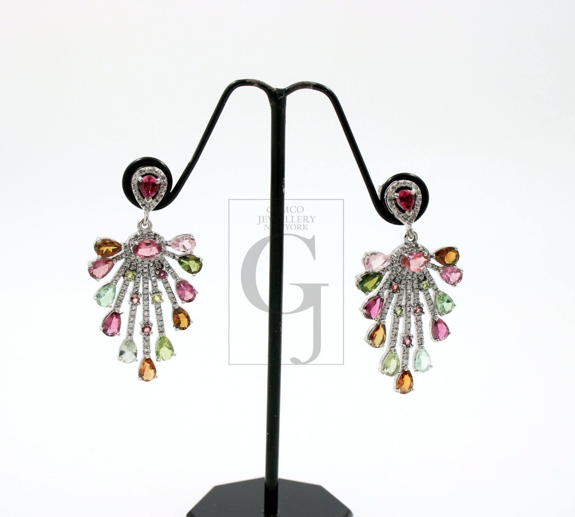 Very beautiful designer  Natural multi colored tourmaline earring stone with rosecut diamond pave setting diamond earring