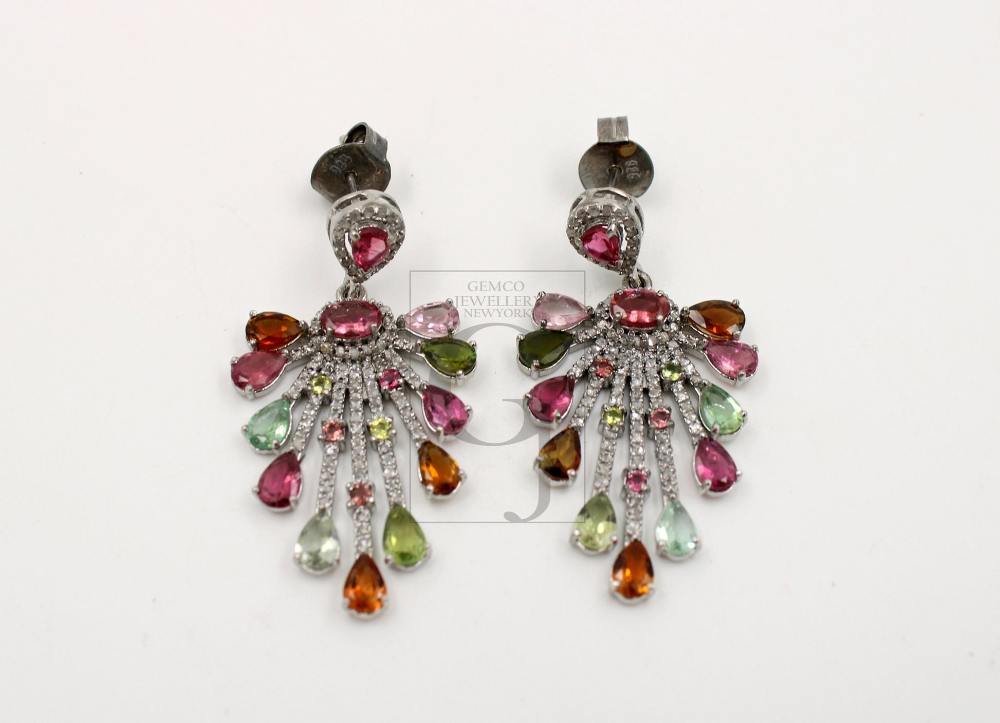 Very beautiful designer  Natural multi colored tourmaline earring stone with rosecut diamond pave setting diamond earring