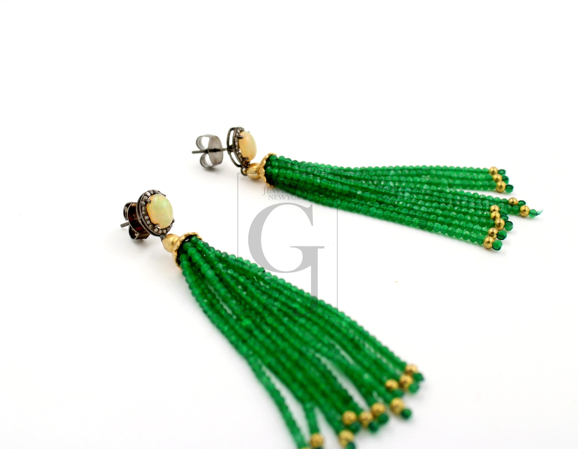 Very beautiful opel and green onyx designer earring Rosecut pave diamond earrings 925 sterling silver handmade silver finish diamond earring