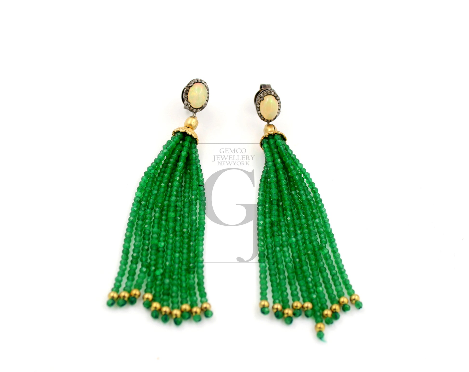 Very beautiful opel and green onyx designer earring Rosecut pave diamond earrings 925 sterling silver handmade silver finish diamond earring