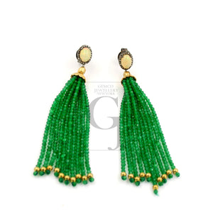 Very beautiful opel and green onyx designer earring Rosecut pave diamond earrings 925 sterling silver handmade silver finish diamond earring